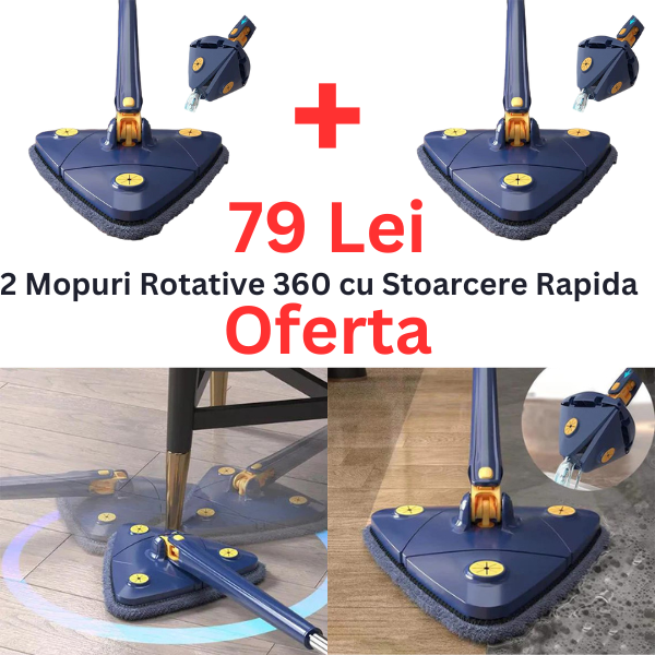 Pachet 2 Mopuri cu cap triunghiular, reglabil, rotire 360 grade si stoarcere rapida