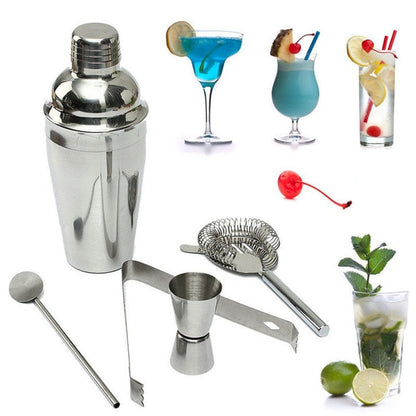 Set de barman pentru preparare de bauturi cocktail, 5 piese, argintiu