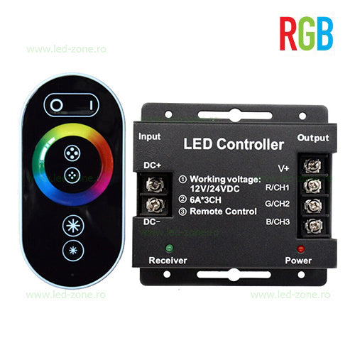 Controller led RGB pentru banda LED, cu touch, 12V/24V, cu telecomanda