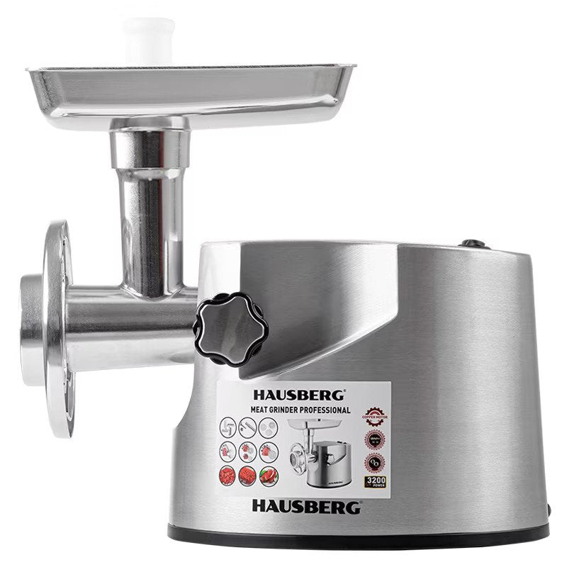 Masina tocat profesionala Hausberg HB-3445, 3200W, 2Kg/min, Impingator legume, Carcasa aluminiu, Motor cupru