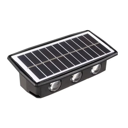 Lampa solara LED bidirectionala dreptunghiulara pentru perete, 20.5x10 cm, 6 LED-uri, 5.5V, rezistenta la apa IP65, alb cald