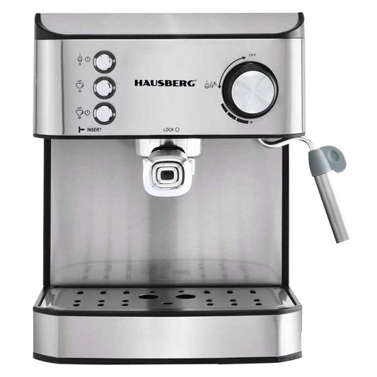 Espressor cafea HAUSBERG HB3725, cafea macinata, 15 bar, 850-1000 W, gri cu negru