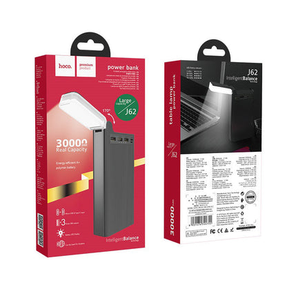 Baterie externa Hoco J62 Jove, 30000 mAh, 3 x USB, cu indicator LED si lampa de birou, Negru