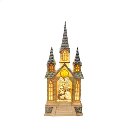 Decoratiune de Craciun Biserica cu scena Nasterii Domnului in apa, cu muzica si lumini, 17 x 41cm,baterii și 220w