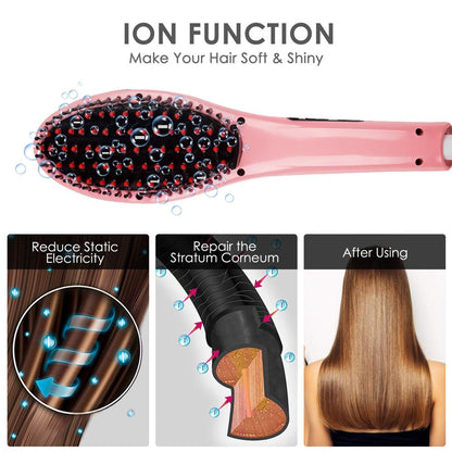 Perie pentru indreptarea parului cu ecran LCD, Straight Brush, Roz