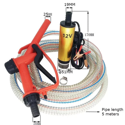 Set pompa transfer benzina/motorina si alte lichide 12V cu furtun si pistol