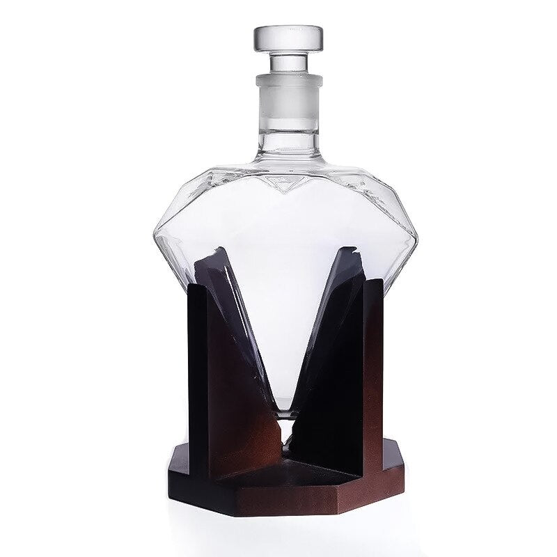 Set decantor in forma de diamant, suport din lemn, materiale de calitate, 850 ml