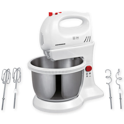 Mixer cu bol Heinner HMBR-300W, Bol Rotativ Inox, 300W, 3.4L, Alb