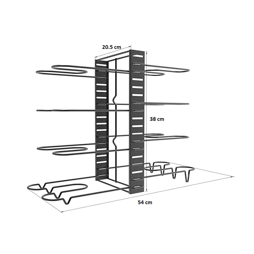 Suport organizator pentru oale si tigai cu 8 rafturi