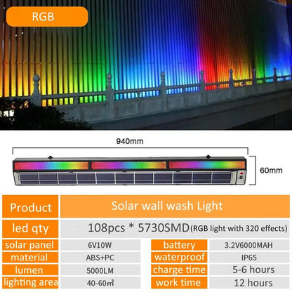 Bara luminoasa liniara cu LED-uri, alimentata cu energie solara, telecomanda, 5000 lm