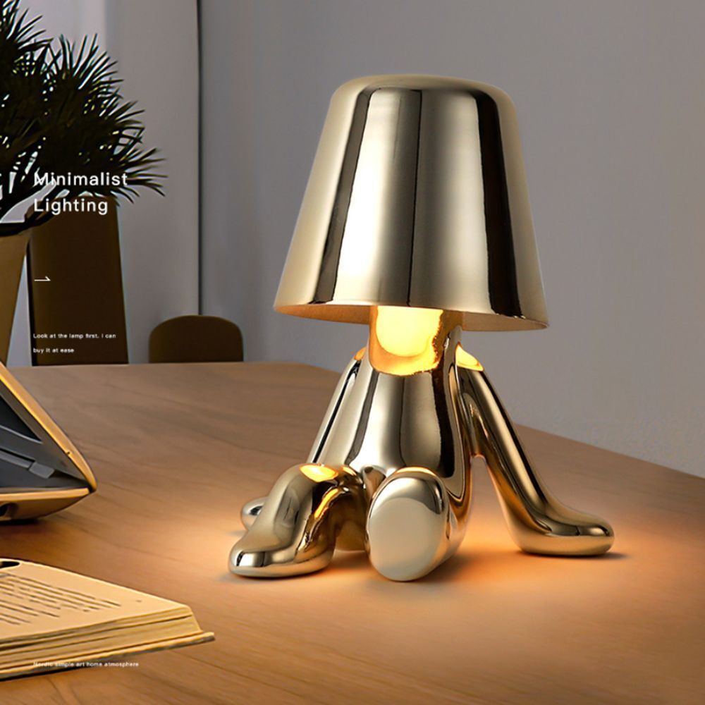 Veioza cu touch, Little Golden Man Thinker Lamp, incarcare USB, aurie, 3W