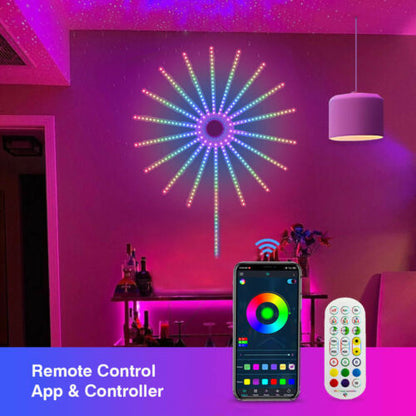 Instalatie artificii LED Smart, RGB, muzica, telecomanda si control din smartphone, multicolor