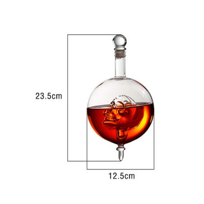 Set pentru Cognac, Whiskey, Sticla-decantor model Cap de Mort si 2 pahare