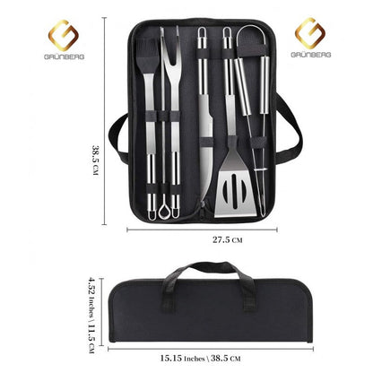 Set ustensile din inox pentru gratar, 9 piese, Grunberg