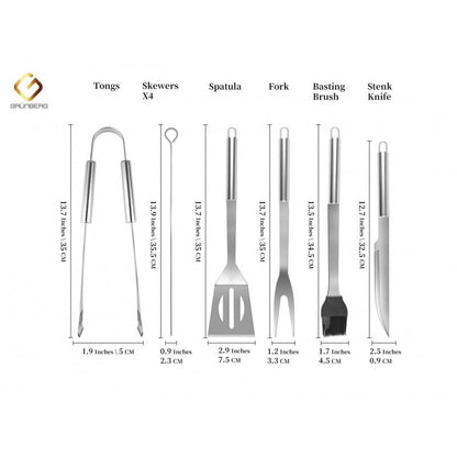 Set ustensile din inox pentru gratar, 9 piese, Grunberg