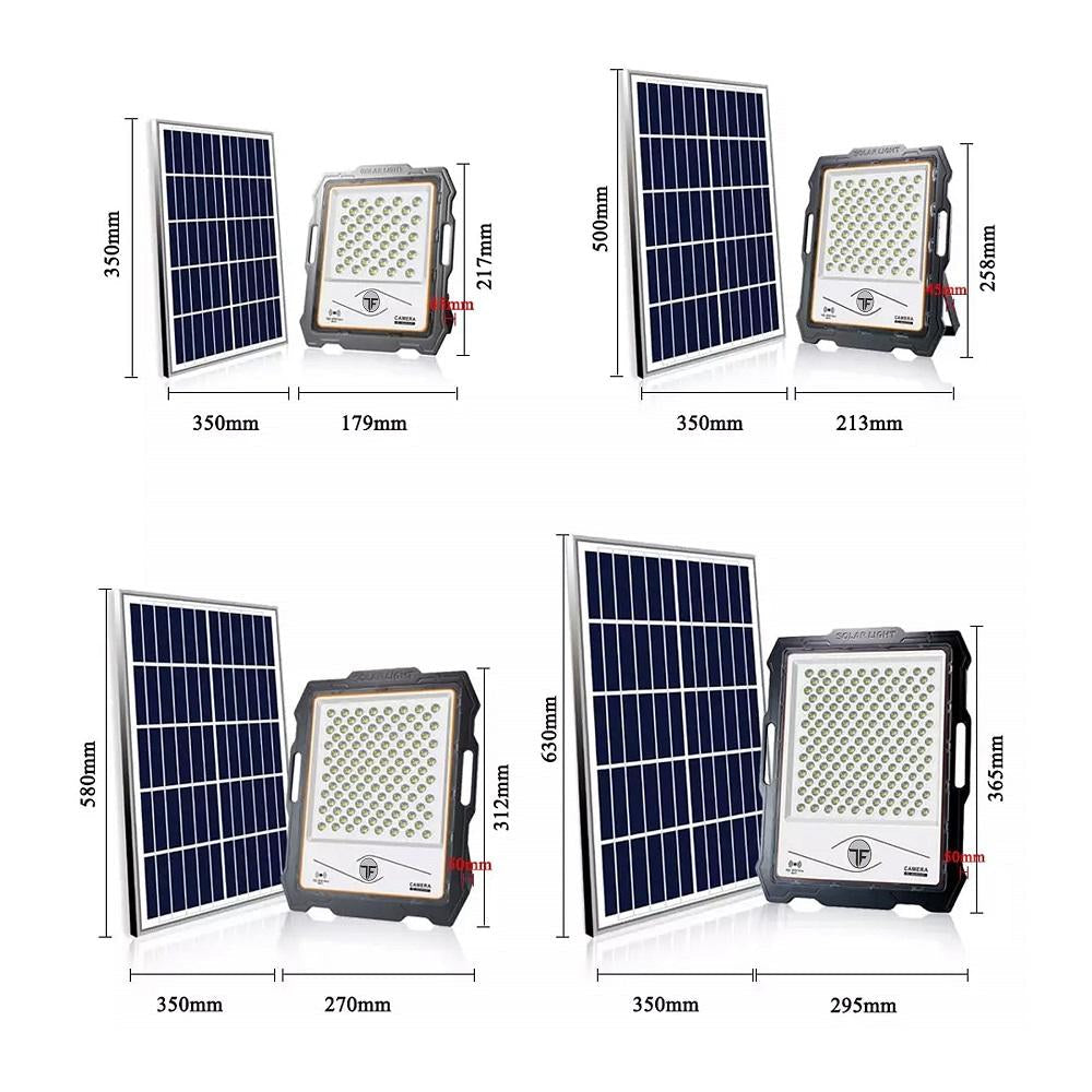 Proiector LED cu panou solar si senzor miscare, 100W-600W, 82-324 LED-uri, lumina alba, telecomanda