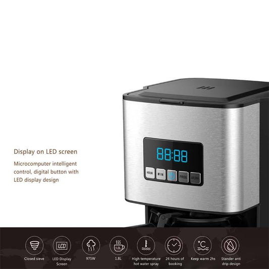 Filtru cafea SMART HAUSBERG HB3755, 1200 W, WIFI, Afisaj LED, Sistem de protectie, 1.8 l, Inox