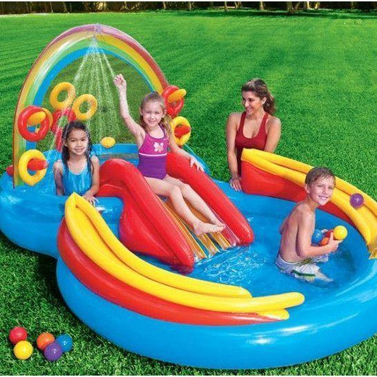 Piscina gonflabila cu tobogan 2.95 x 1.90 x 1.35 M, Intex Rainbow