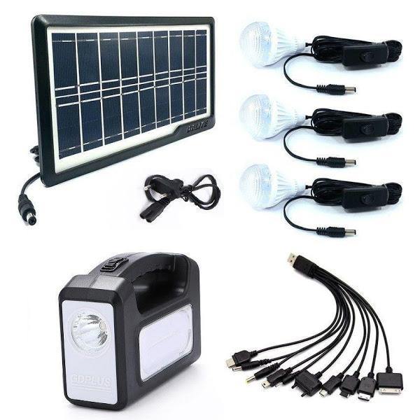 Kit panou solar GDLITE-GD3 cu 3 becuri si lanterna inclusa