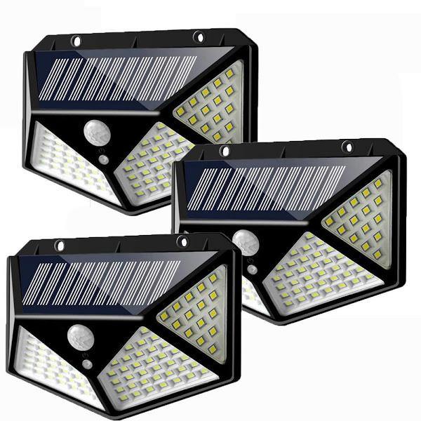 Set 3 x Lampa 100 LED cu panou solar, senzor de miscare