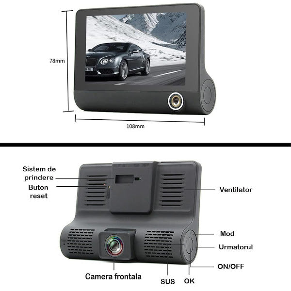 Camera auto tripla Blackbox L300-1, Full-HD, 3 camere-FATA/SPATE/INTERIOR, ecran 4'', G Senzor